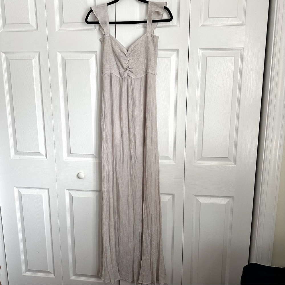 Aakaa Womens Maxi Dress Smocked Flutter Strap Flowy Boho Beachy Sz L Resortwear